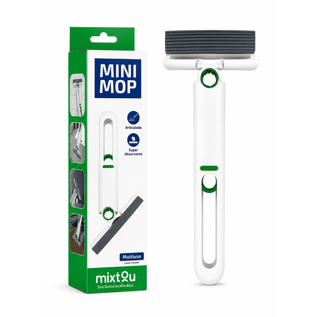 Mini Mop Portátil Multiuso Rodo Esponja Absorvente Compacto Limpa Vidro Pia Janela Banheiro Cozinha