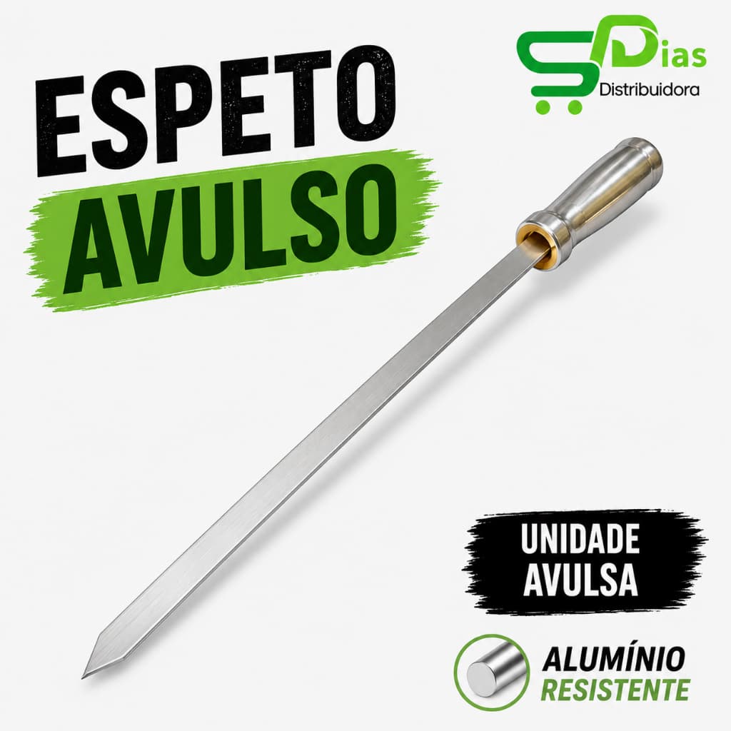 Espeto Chato Largo Alumínio Unidade Avulsa Cabo Revestido Churrasqueira 50 a 90cm