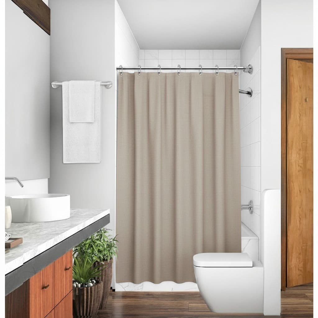Cortina para Box de Banheiro Luxo Tecido Poliéster Lavável com Ganchos 1,38m x 1,98m