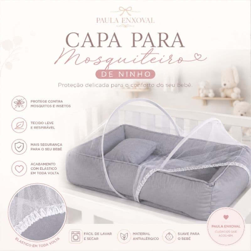 Mosquiteiro Universal Para Ninho Bebê Com Elástico – Proteção Delicada | Paula Enxoval