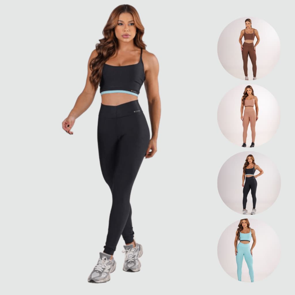 Conjunto Fitness Premium - Top Duplo + Legging Cintura Alta - Roupa de Academia Feminina - Corrida