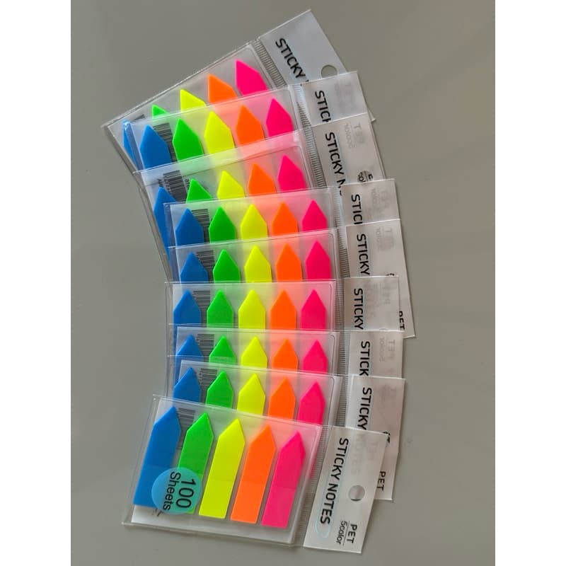 Marcador De Página Adesivo Seta 5 Cores Neon 100 Folhas