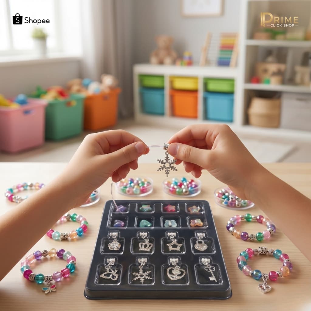 Maleta De Miçangas Kit Pulseiras Colares Infantil Pingentes Metal Miçangas Coloridas Peças Brilho