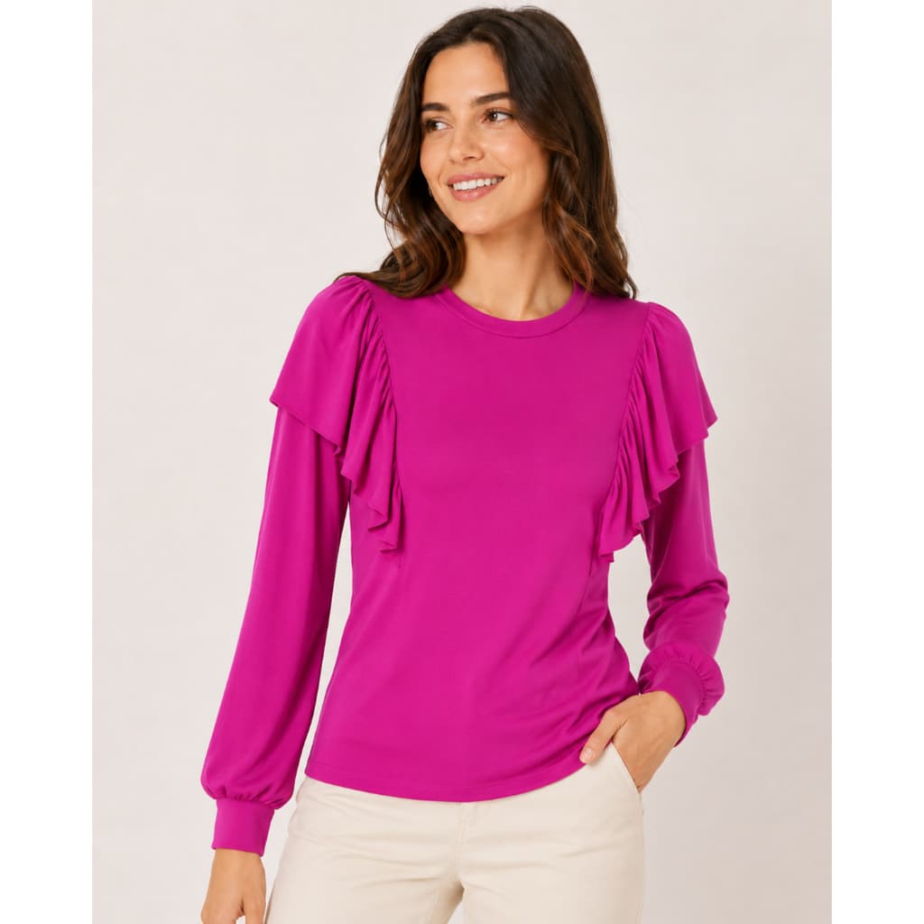 Blusa Bomber Malha Manga Longa com babado Rosa e Salmão Feminino