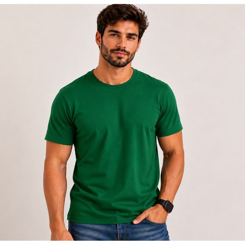 Camiseta Masculina Básica 100% Algodão em Meia Malha Premium Reforço Ombro a Ombro Lisa