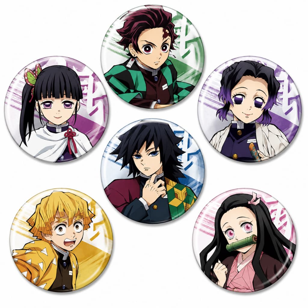 Botons Anime Variados Kit 6 Unidades Broche Buttons 3,8cm - One Piece, Demon Slayer, Jujutsu Kaisen, Blue Lock, Haikyuu