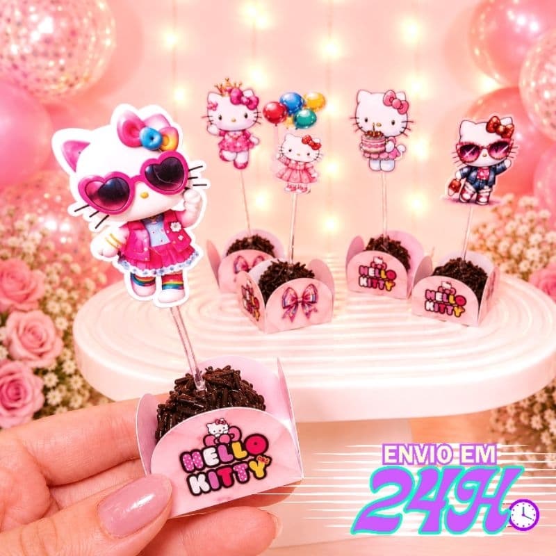 Forminha para Doce com Topper Hello Kitty Luxo | Festa Infantil Menina