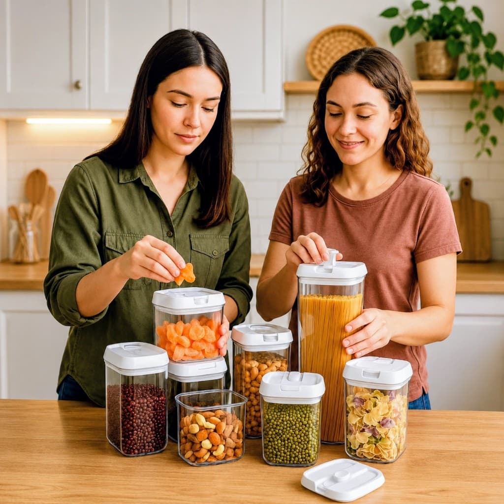 Conjunto 7 Potes Acrílico Hermético Porta Mantimentos Cereais Arroz Feijão Condimentos Tampa Vedação