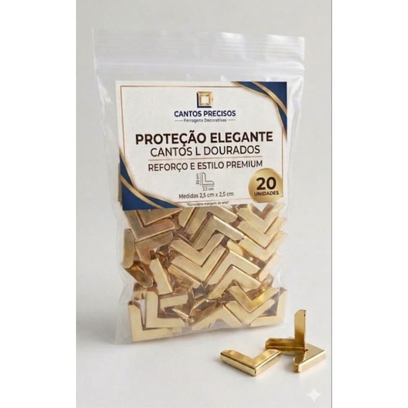 20 cantoneiras douradas 2,5cm x2,5cm ideal para agendas cadernos capas de biblia e livros