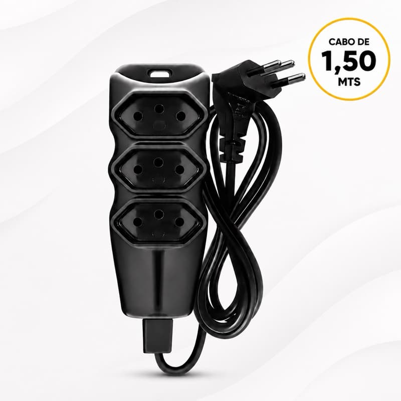 EXTENSÃO ELÉTRICA REGUA 3 TOMADAS CABO 1,50 3 5 10 METROS 10amp