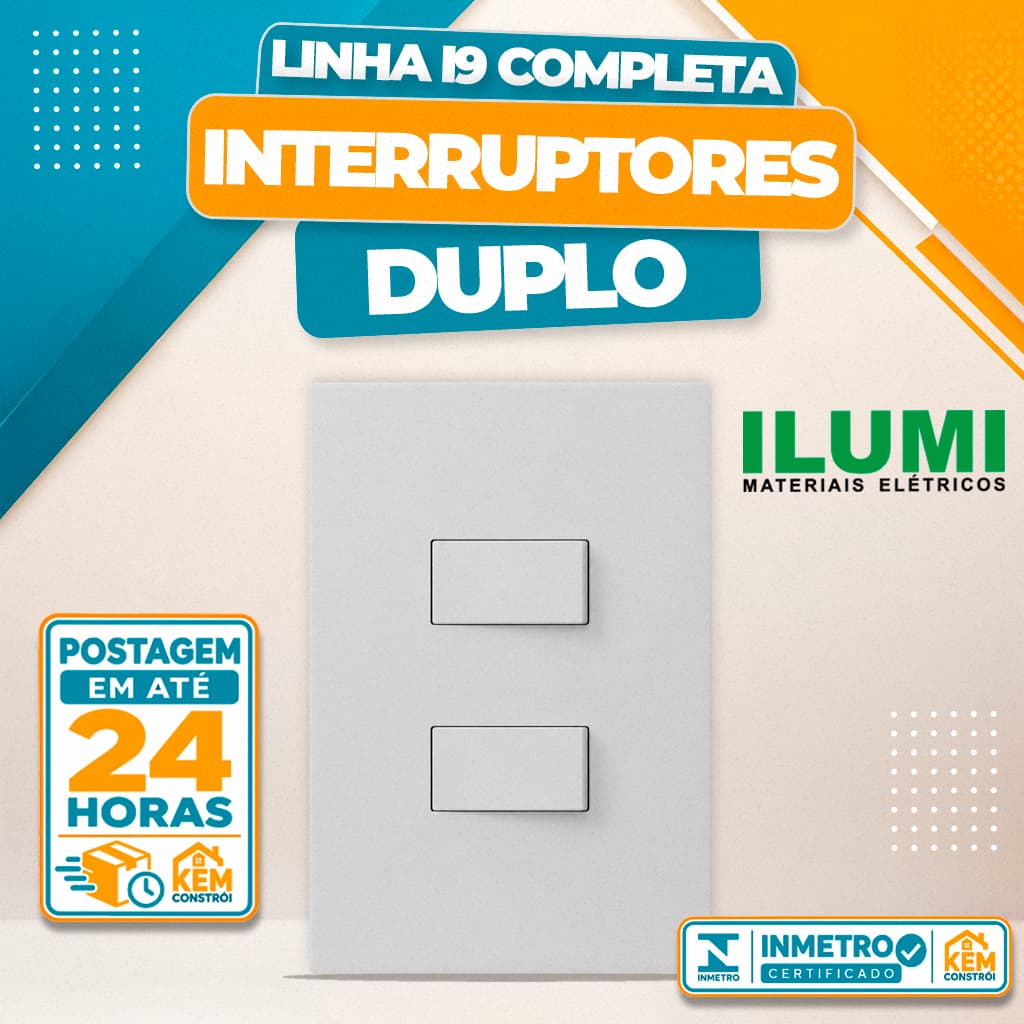 Interruptor 2 Teclas Duplo Horizontal 4x2 Ilumi Linha I9 Branco