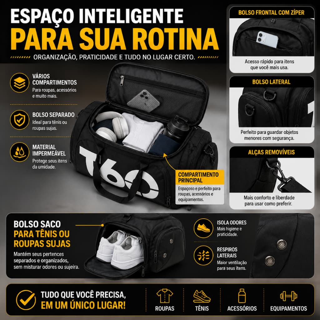 Bolsa Esportiva Multifuncional Impermeável Academia Viagem Mochila Mala de Bordo Unissex