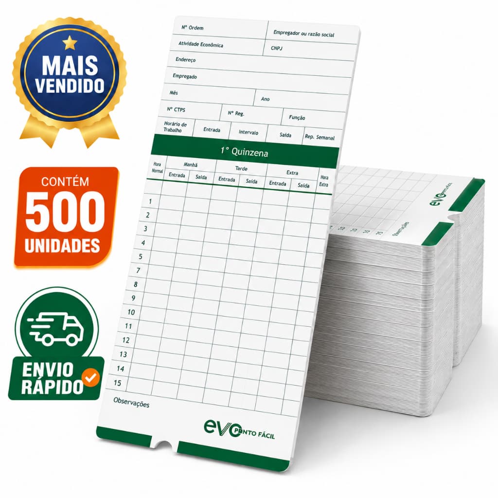 Cartão Ponto Cartográfico Original - 500 Unidades - Trabalho Funcionário Máquina Digital Relógio Registro