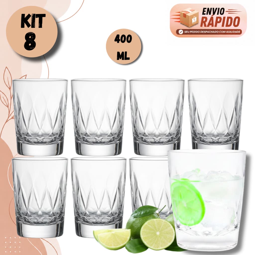 Kit 8 Copo Policarbonato Geometric 400ml Acrílico Premium Não Quebram  Resistente Cozinha Para Suco E Água