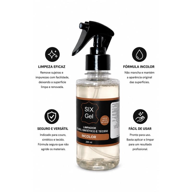 LIMPADOR DE COURO, SINTÉTICO E TECIDO 200ML – REMOVE SUJEIRA E MANCHAS