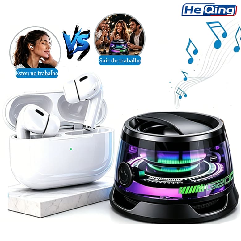 Kit Fone de Ouvido Sem Fio + Mini Caixa de Som Bluetooth Trabalho e Festa Sem Lag Jogos Filmes