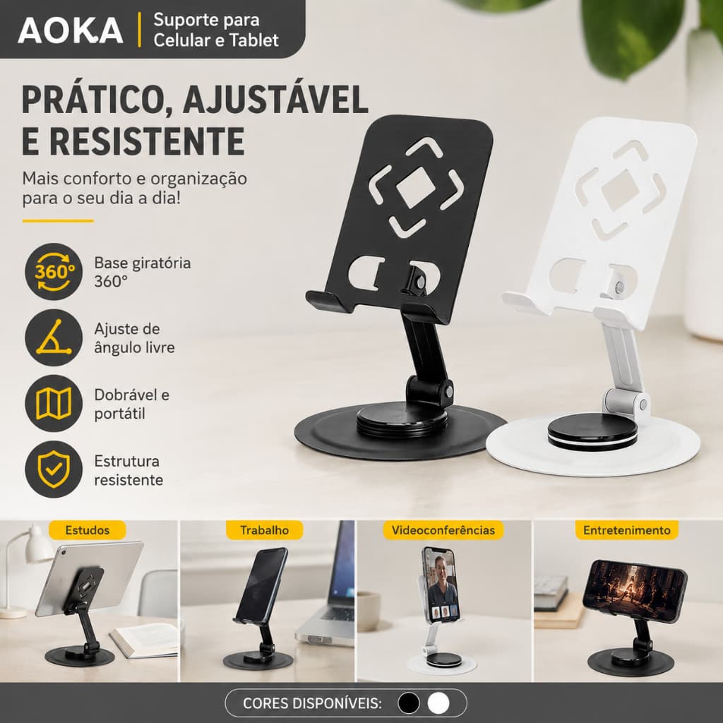 Suporte de Celular e Tablet Deli Aoka Articulado Giratório Dobrável Mesa