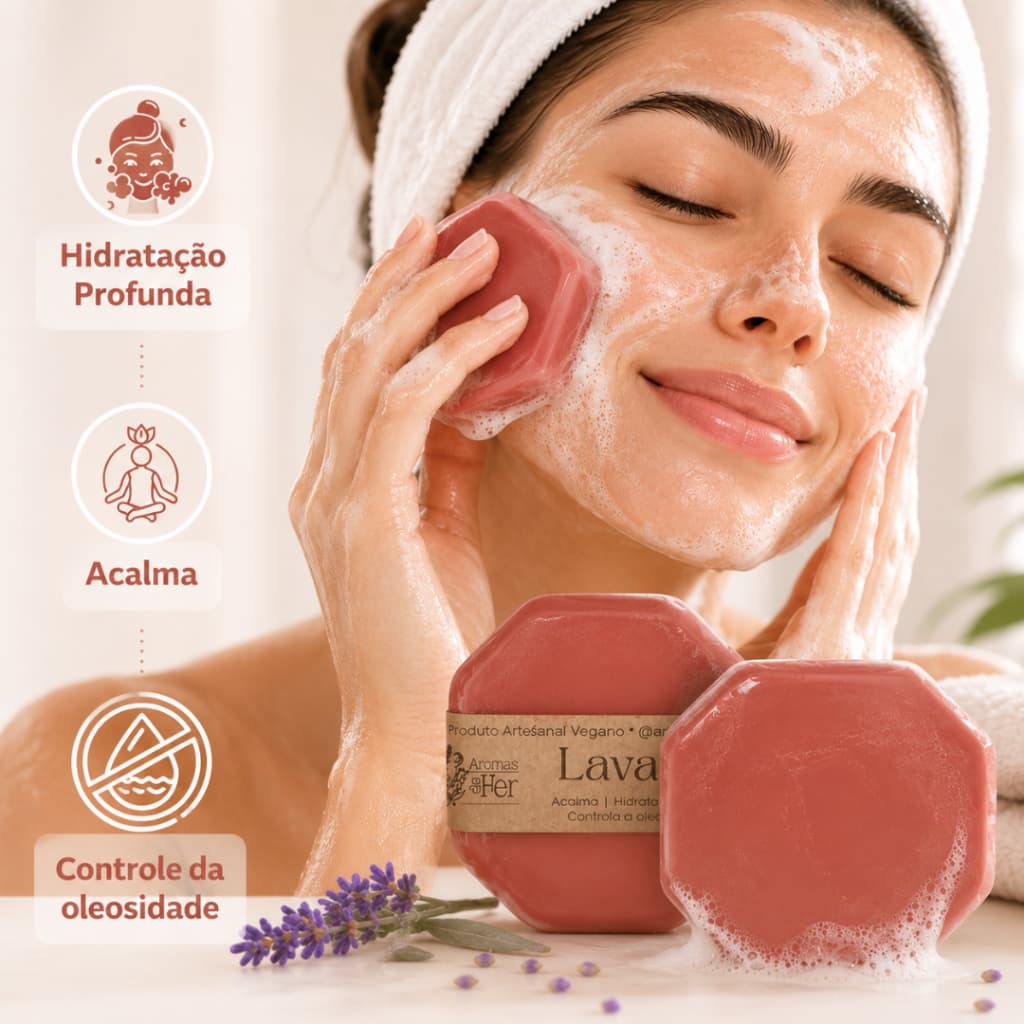 Kit Sabonete Facial e Corporal Hidratante Para Pele Ressecada Relaxante Natural de Lavanda