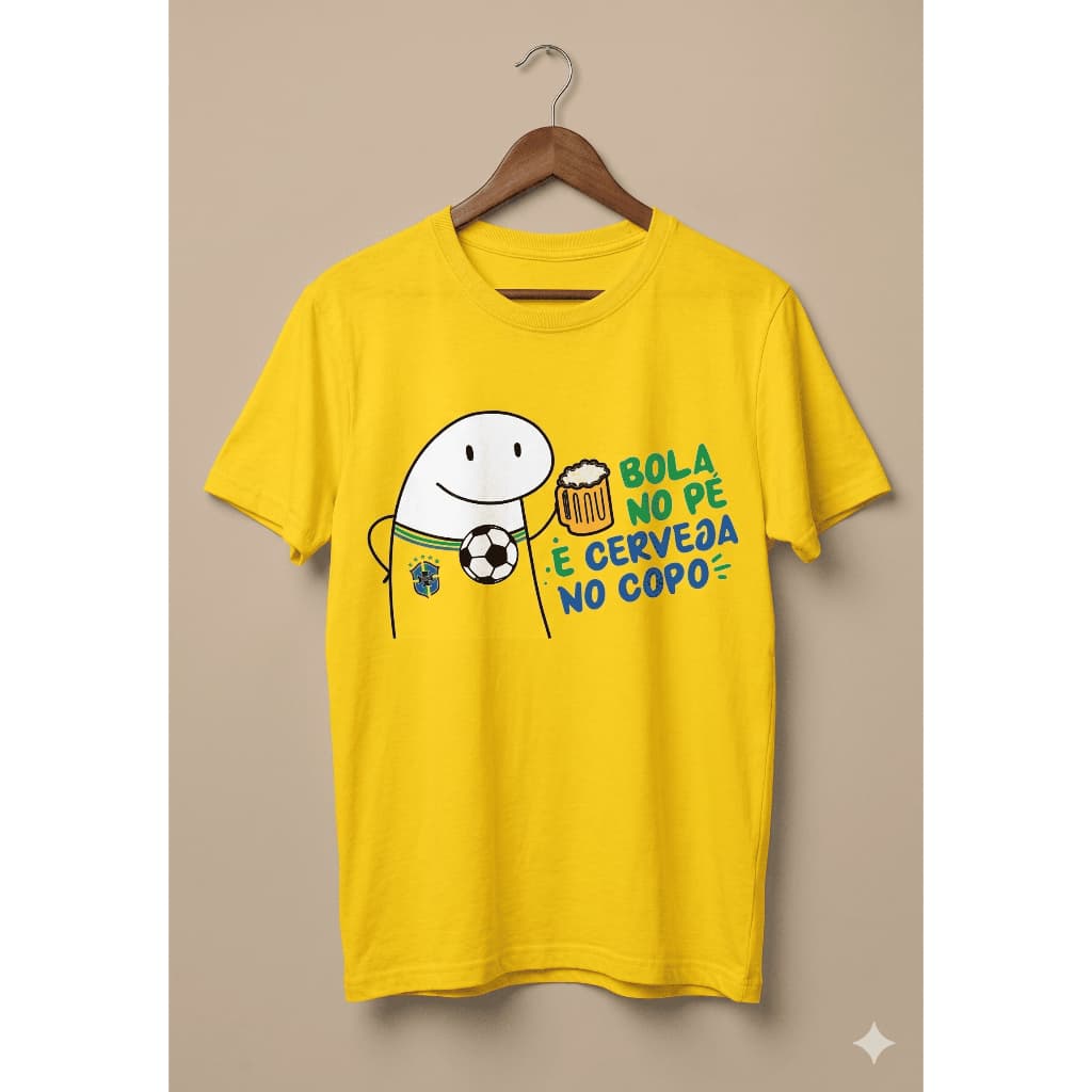 Camiseta Amarela Brasil Flork Bola No Pe Cerveja Copo