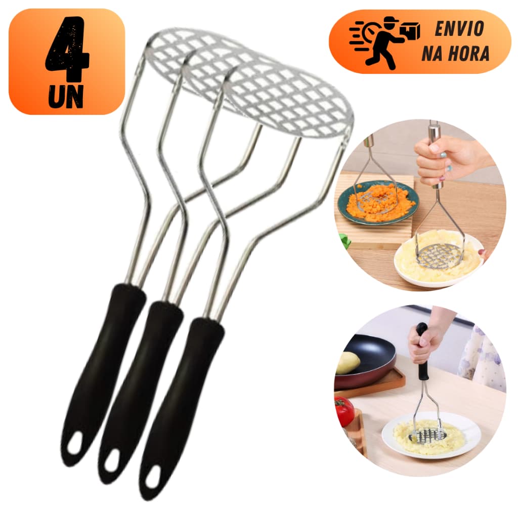 KIT AMASSADOR DE BATATAS INOX COM CABO PLASTICO PARA PURÊ LEGUMES E TRITURADOR ESPREMEDOR COZINHA RESTAURANTE