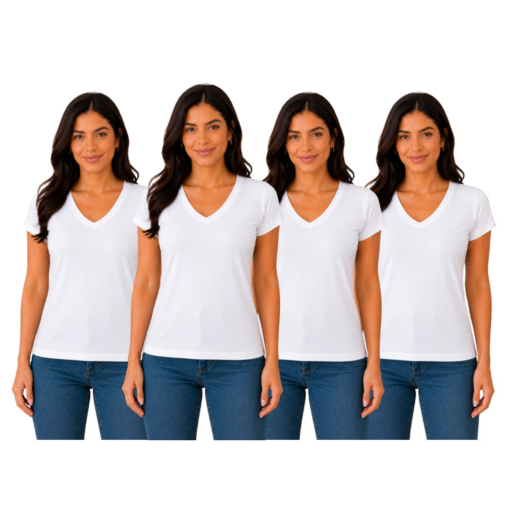 Kit 4 Baby Look Feminina Básica Gola V Viscolycra Premium