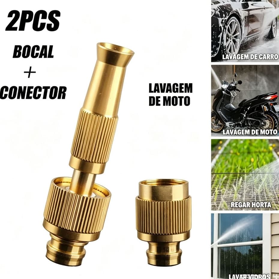 Bico Pistola De Alta Pressão Spray De Água  Compressão 1/2 + Conector Esguicho Limpeza Irrigação De Jardim