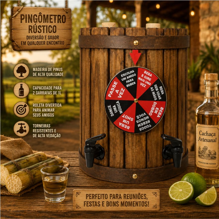 Pingometro De Cachaça Barril Roleta Shot De Parede 2 Lt
