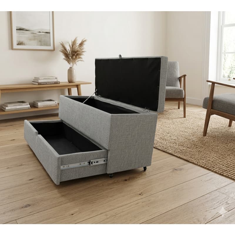 Puff Baú Sapateira LINHO c/ Gaveta 90 cm para Cama Solteiro- Diversas Cores