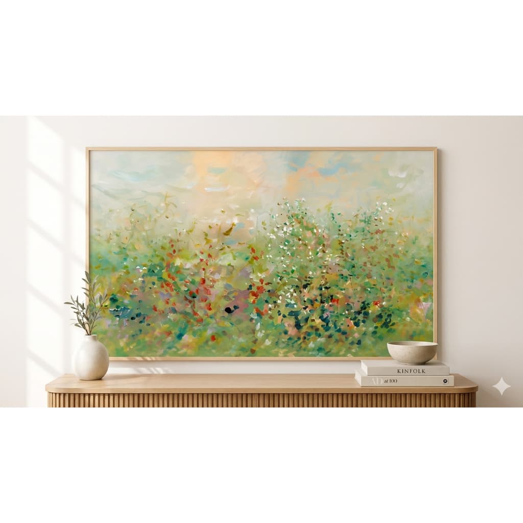 Quadro Decorativo Horizontal Elegante Colorido Jardim Farm House Com Moldura e Vidro