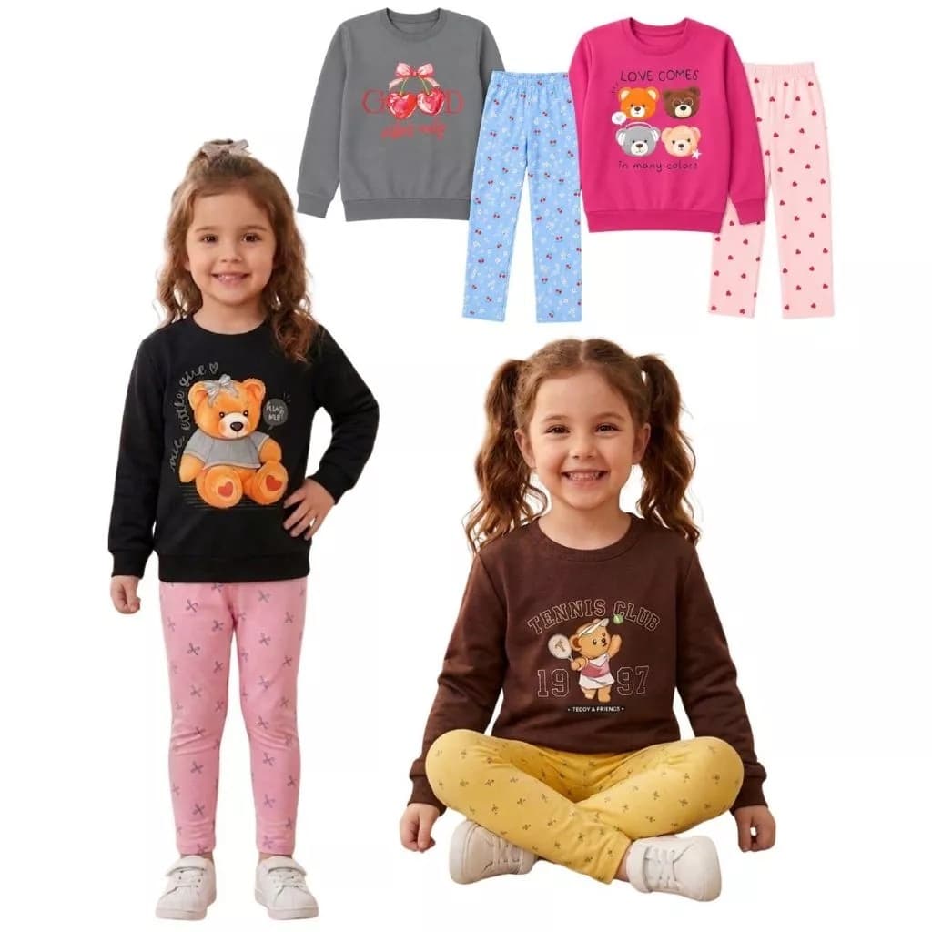 Kit com 2 Conjuntos Infantil e Juvenil Feminino Inverno estampas sortidas Com Legging