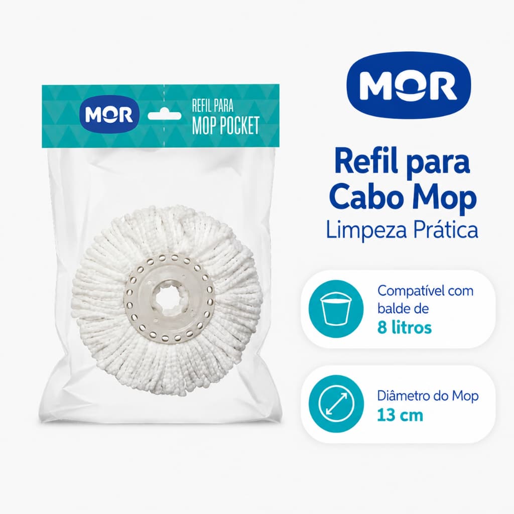 Refil Esfregão Mop Pocket Limpeza Prática Mor - Microfibra Original