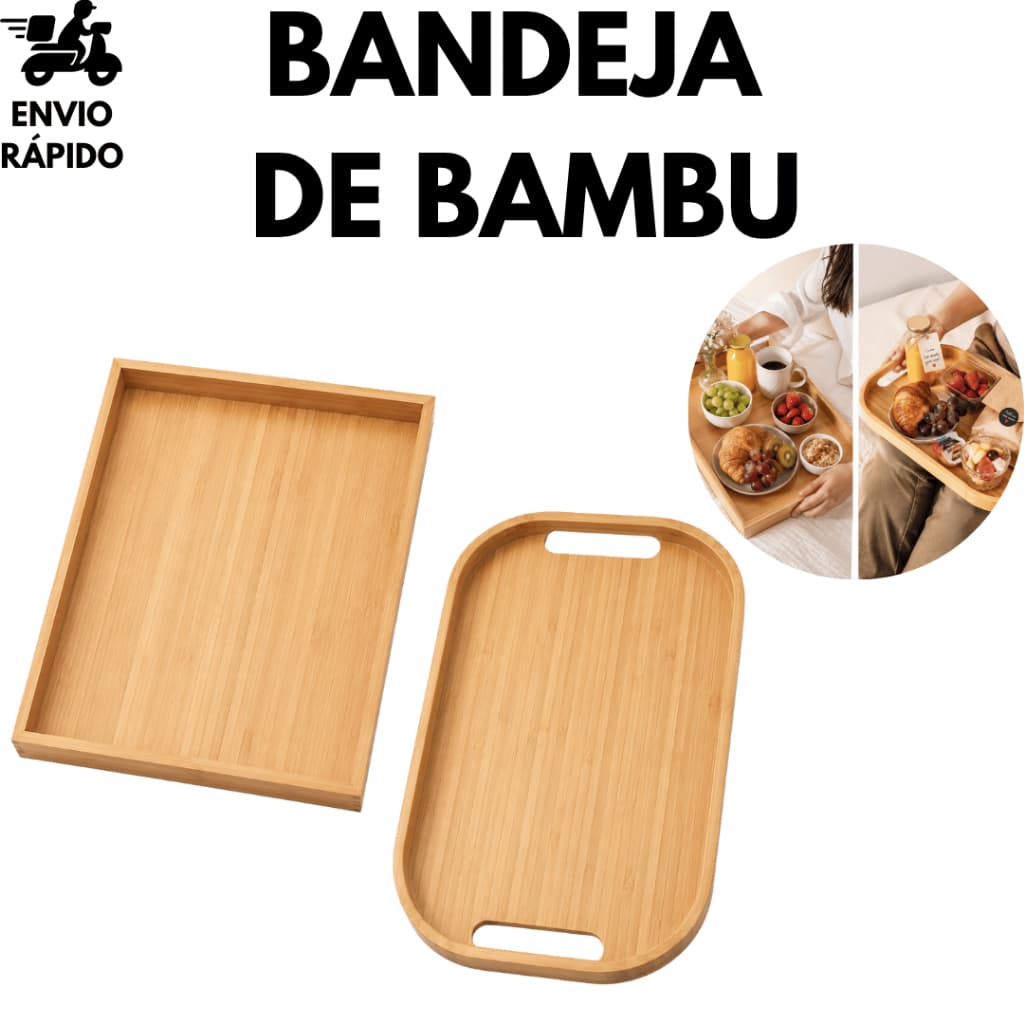 Bandeja Café Da Manhã Em Bambu Organização E Decoração Luxo para Mesa