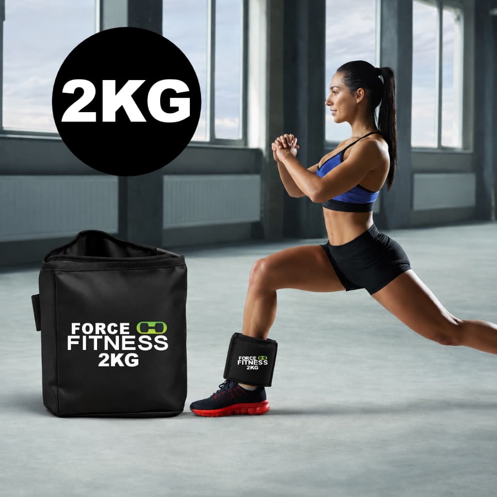 Caneleira Tornozeleira Peso 2kg Profissional Velcro Preta Force Fitness Exercício Profissional e Residencial