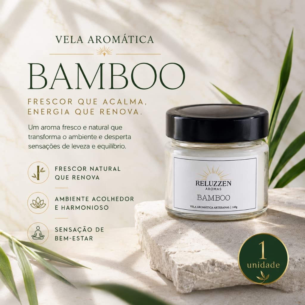 Vela Aromática Bamboo 140g Artesanal Perfumada Decorativa para Ambiente