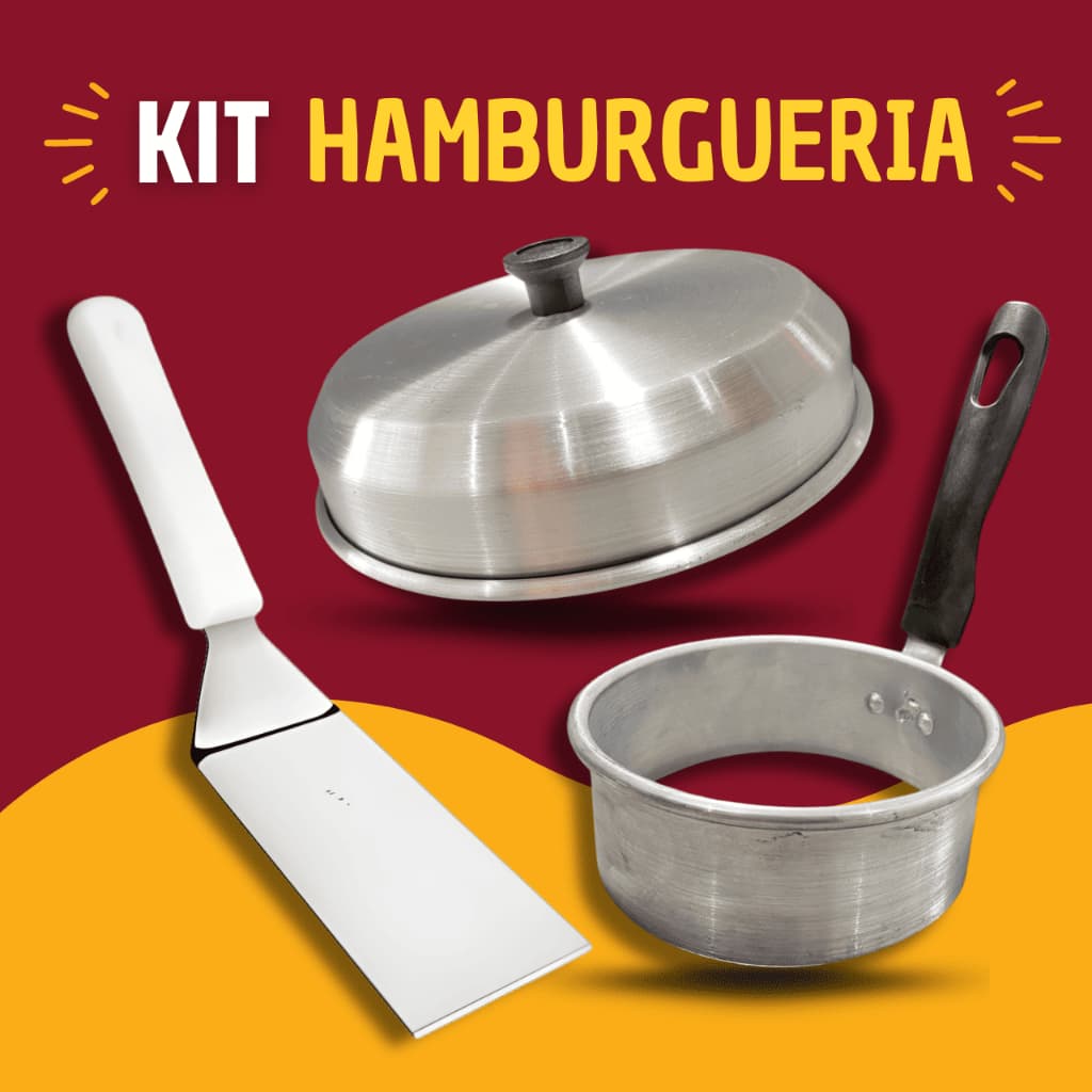 Kit Hamburgueria Espátula, Modelador de Ovo e Abafador de Hambúrguer