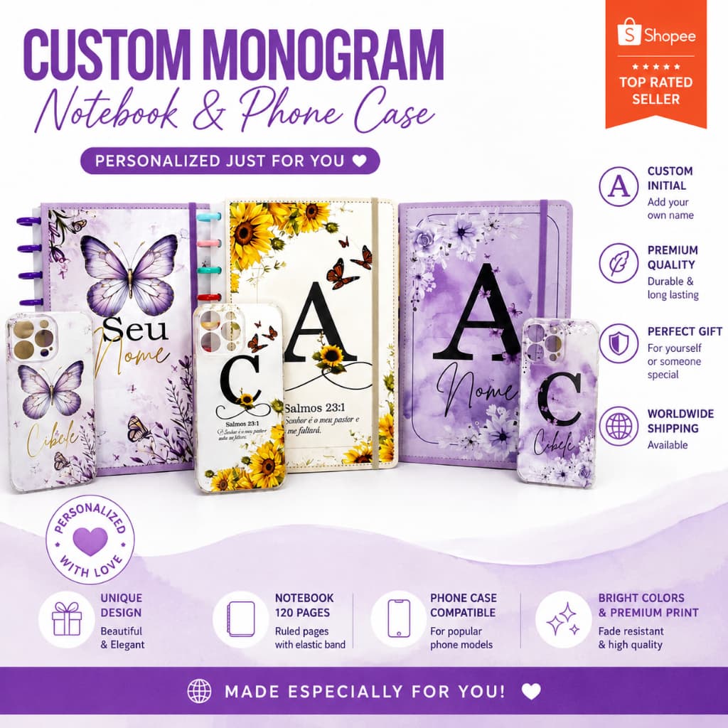 🎁 Caderno A5 Inteligente Personalizado com Nome + Capinha de Celular GRÁTIS | Presente Feminino Exclusivo com Inicial