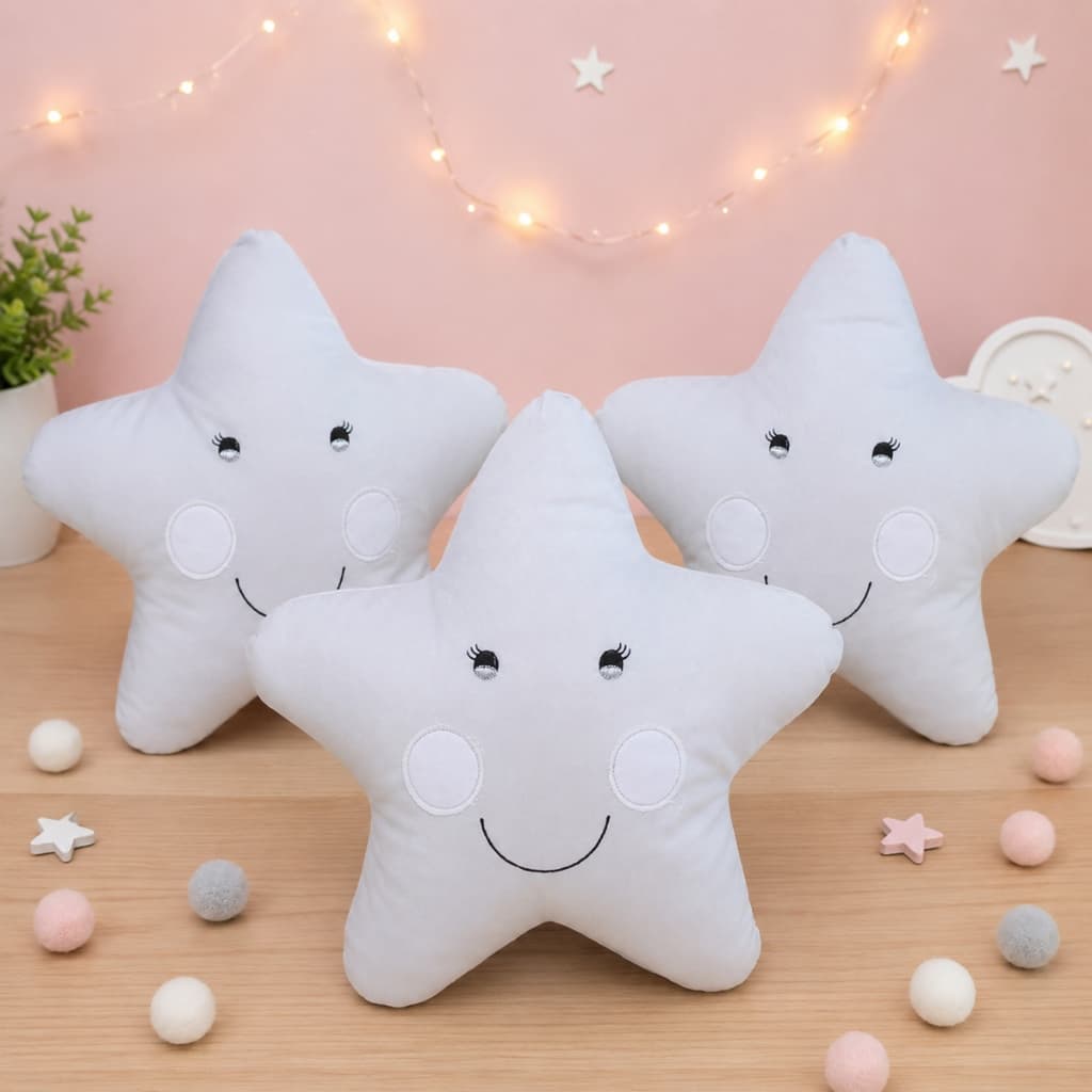 Kit 03 Almofadas Decorativa Quarto de Bebê Estrela Menina Menino