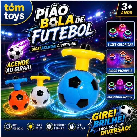 Pião Bola Musical Luminoso Com Luz e Som Lançador Automatico em Formato de Bola