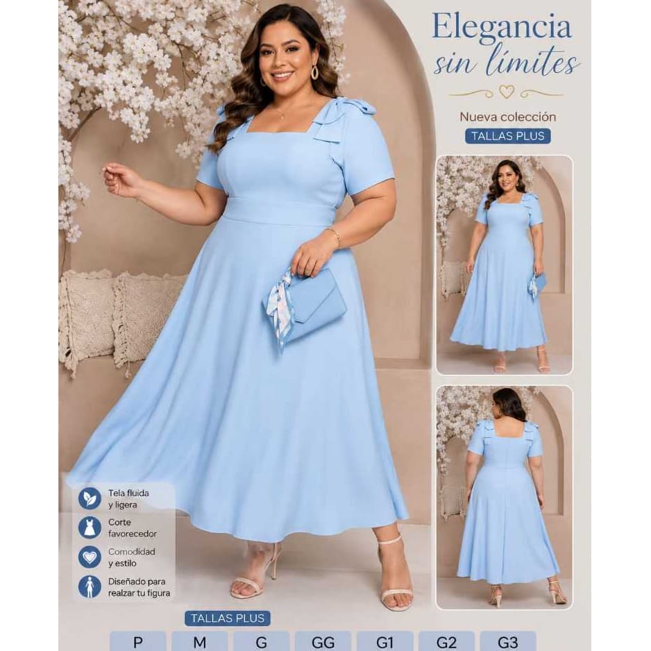 Vestido Midi Elegante Con Laço nu ombro P-M-G-GG-G1-G2-G3