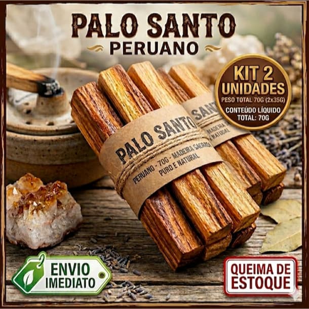 INCENSO NATURAL  PALO SANTO PERUANO  LIMP ENER PALO SANTO PERUANO LEG 60 G  COM 2 PACOTES 30 GRAMAS