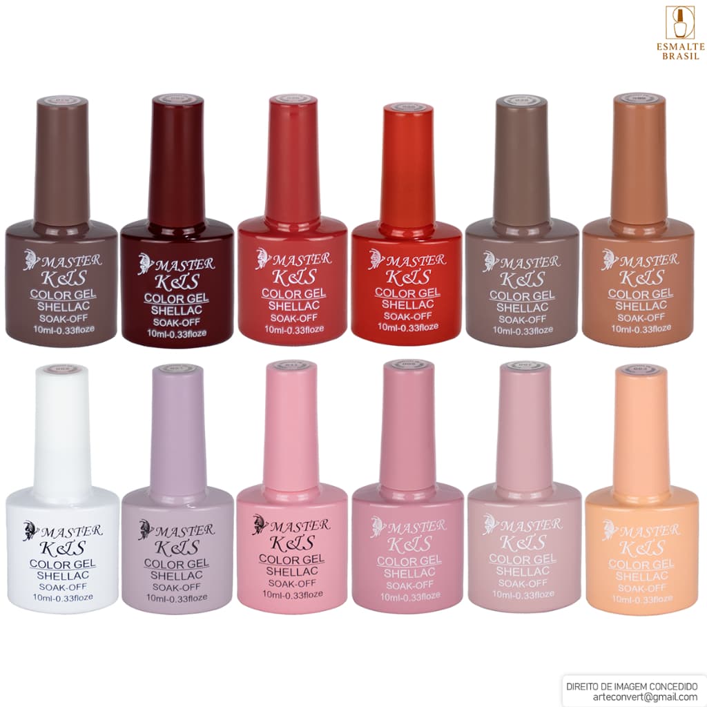 Kit 12 Esmaltes em Gel Led Uv COLEÇÕES K&S p/ Unhas Manicure 12ml