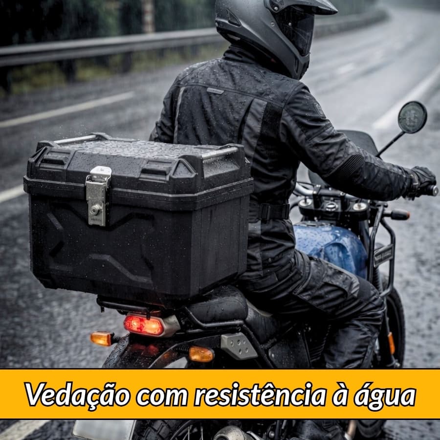 Baú Quadrado de Moto Preto Outback 45/57 Litros Traseiro Plástico Reforçado Trava Chave