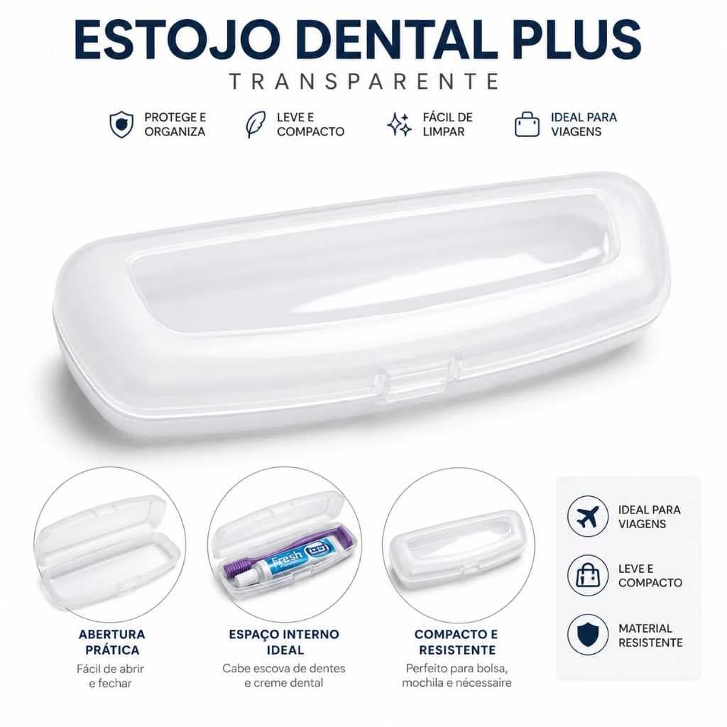 Estojo Dental Plus Transparente Porta Escova Creme Dental Viagem Compacto Multiuso