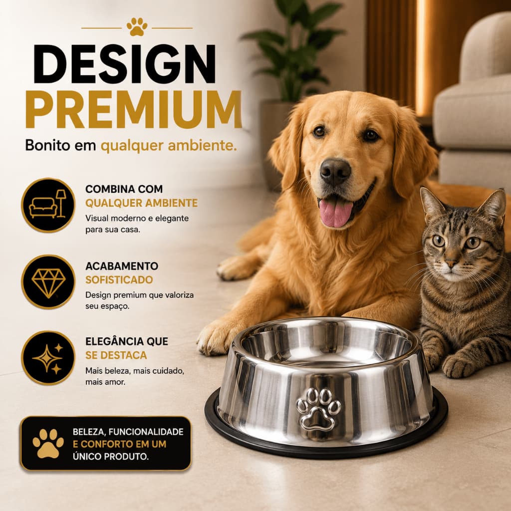 Pote Comedouro Inox Pet Antiderrapante Para Cachorro e Gato