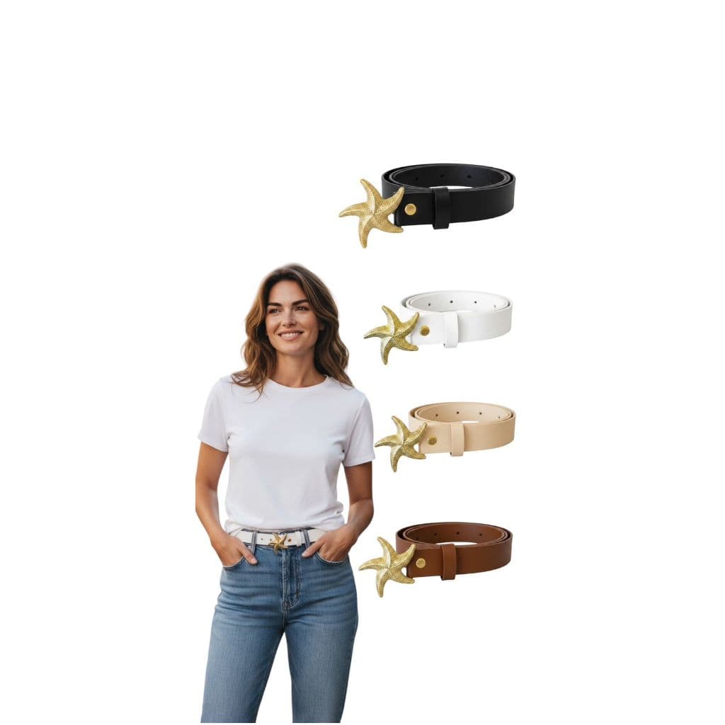 Kit 4 Cintos Feminino Da moda Fivela Dourada Estrela Elegante Couro Sintético 2,5cm Fashion Dia a Dia - Anriele