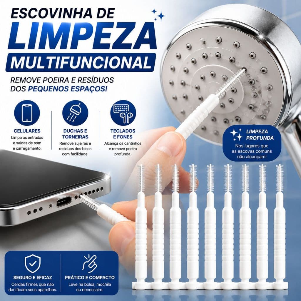 Escovinha Limpeza Chuveiro Celular Teclado Fone Multifucional