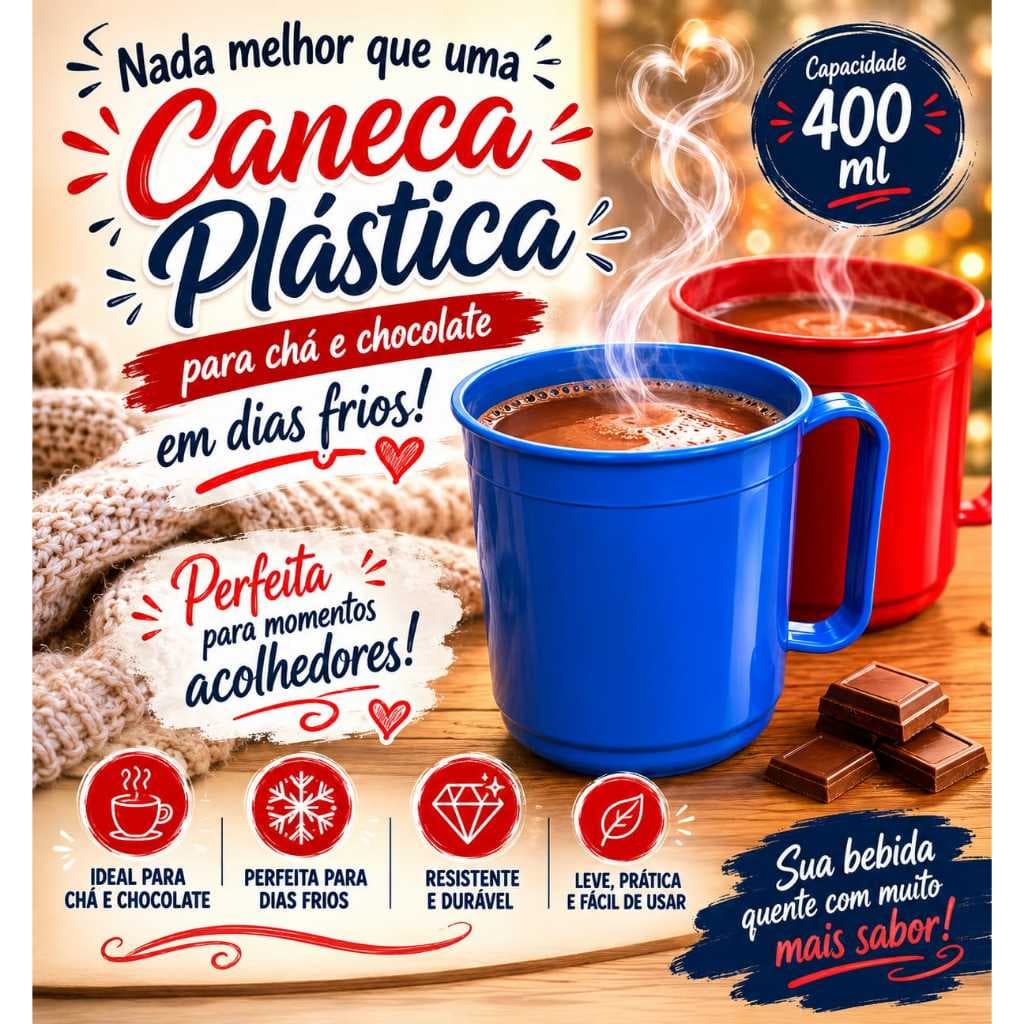 CANECA PLÁSTICA  400ML EM CORES FIBRANTES