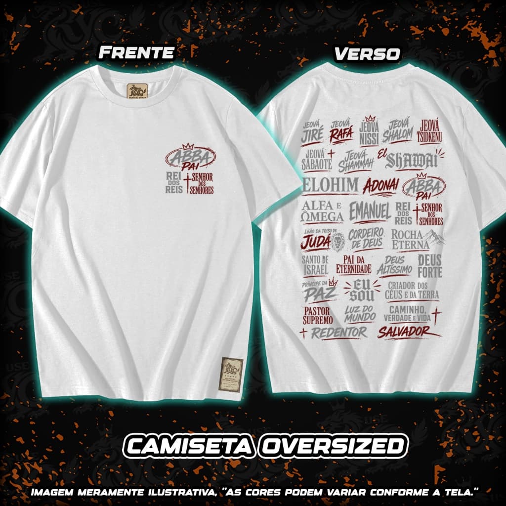 Camiseta Nomes de Deus Cristã Oversized Gospel Streetwear 100% Algodão Unissex E2