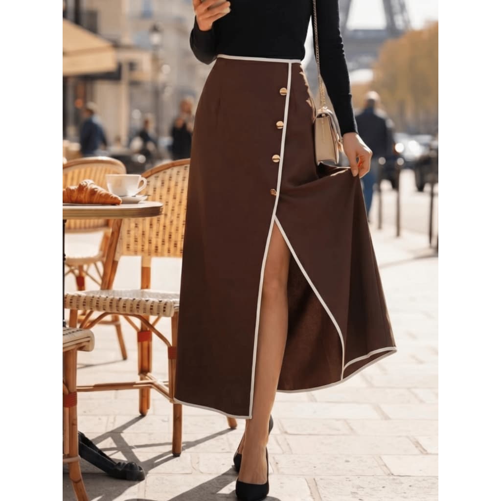Saia Elegante De Cintura Alta Com Fenda, Elegante E Emagrecedora