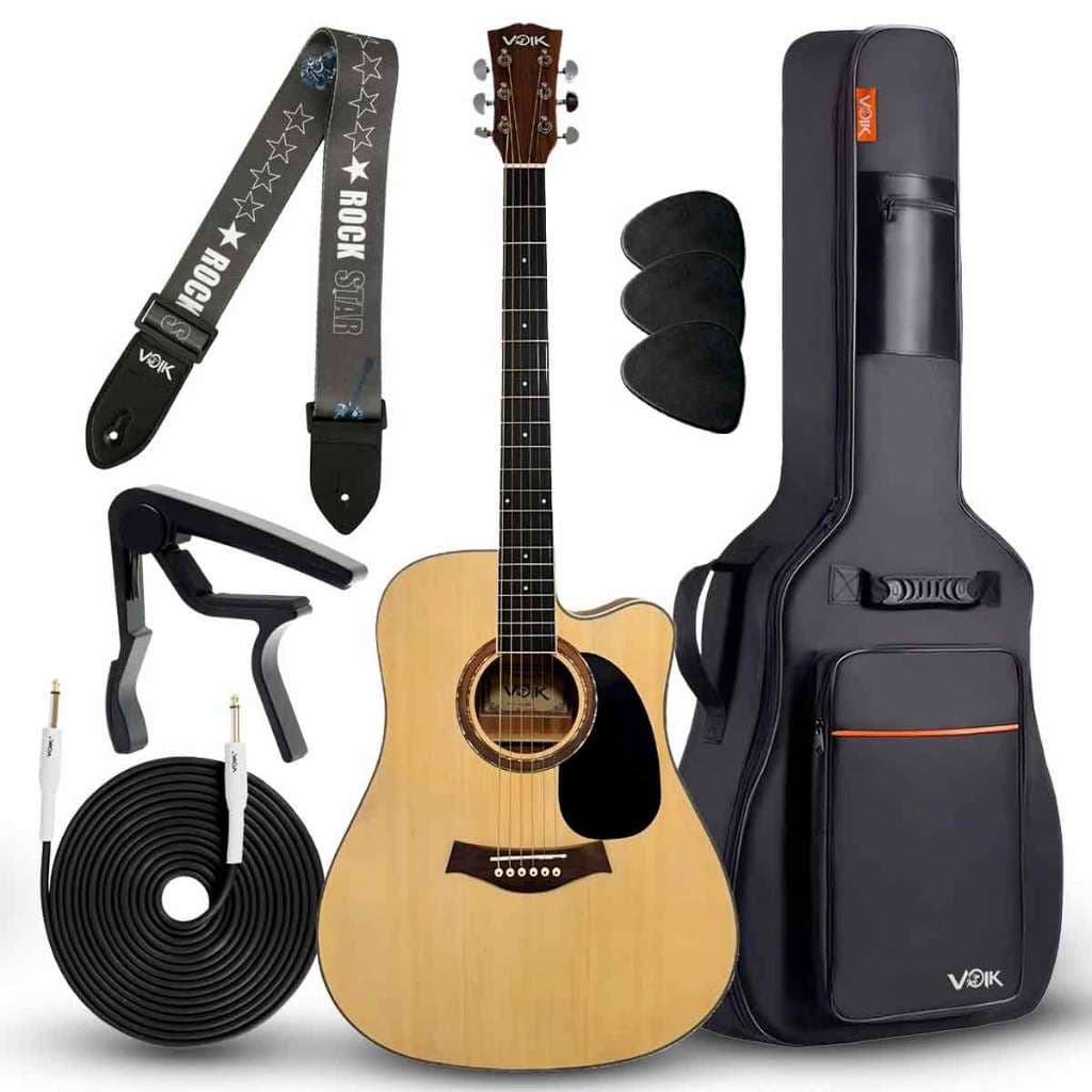 Kit Violão Profissional Elétrico Folk Voik Serenata Com Bag e Acessórios